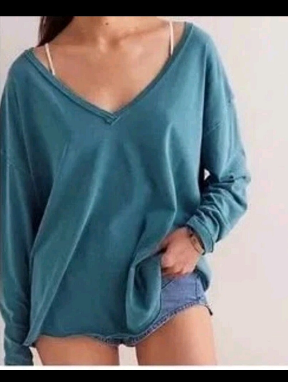 Free People We The Free Harbor Teal Nina V-Neck Long Sleeve Tee Various Szs NWT